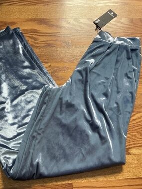 Christian Lacroix Blue Velvet Lined Pleated Wide Leg Pants    Size XS‎
